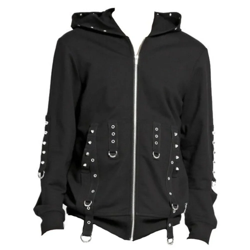 New Gothic Military Band Black Punk Rock Jacket for Men Vintage Hooded Jacket - Picture 7 of 9